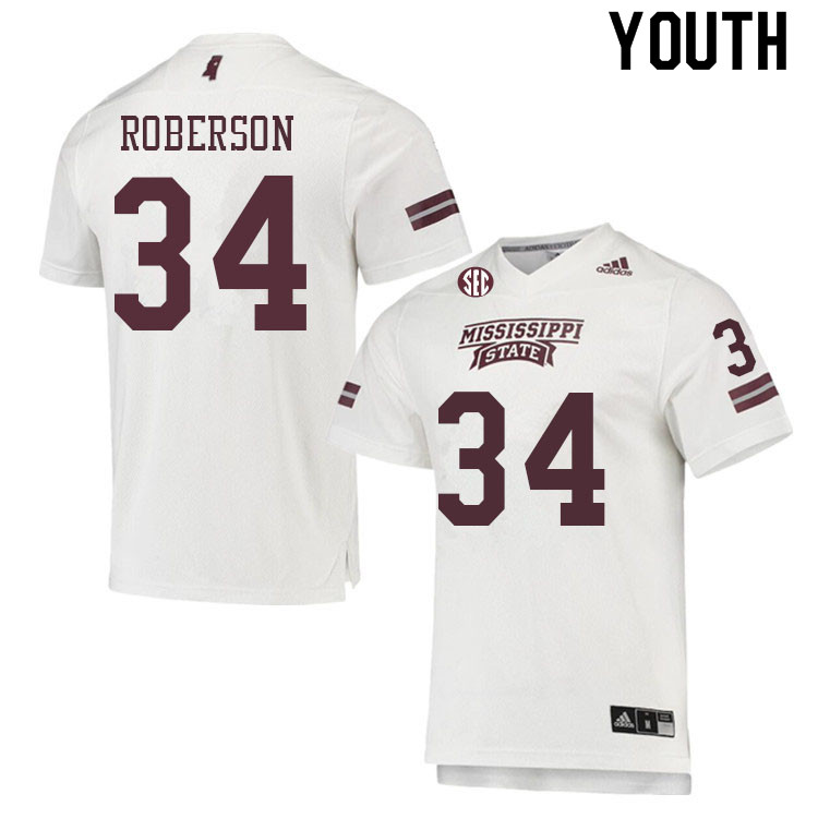 Youth #34 Kione Roberson Mississippi State Bulldogs College Football Jerseys Sale-White - Click Image to Close